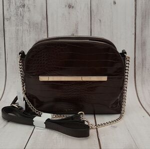 Womens Croc Crossbody Brown Handbag w/ Chain Strap Time and Tru New